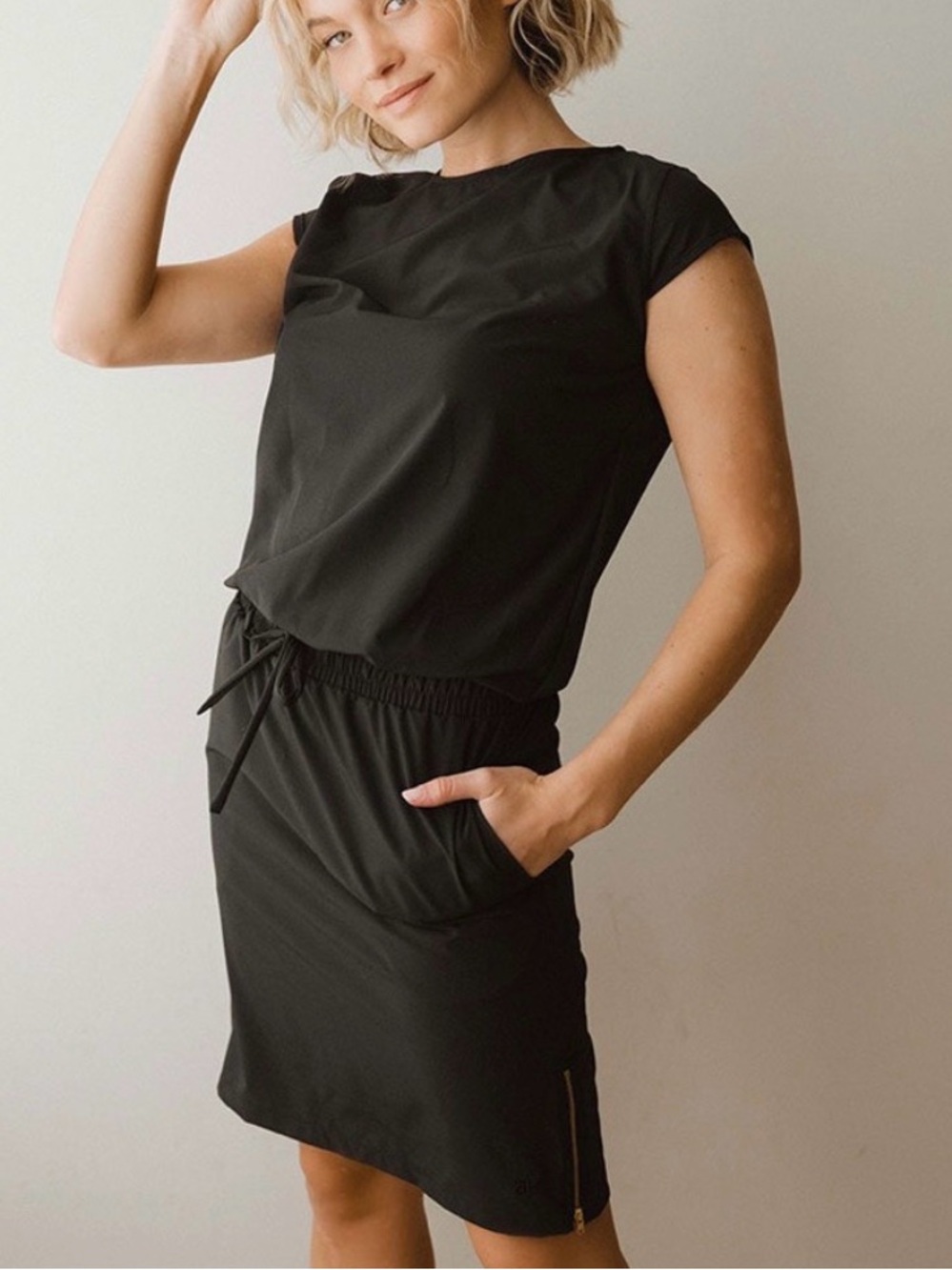 Albion Black Going Places Dress NWT Large Tall Pockets Stretch Travel